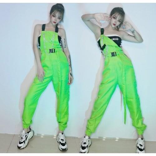 Jazz Dance Costumes Fluorescent Green Suit Bar Dj Gogo Dancr Clothes Sexy Street Dancewear Womens Clothing Stage Outfit DN7295