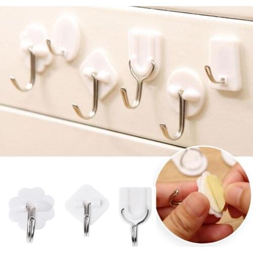 5Pcs Set Kitchen Bathroom Plastic Adhesive Hook Wall Stick Hook Rack Mount Hook Steel Sticky N7F7 Hanger Strong D8B8