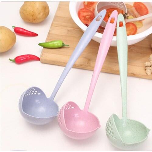 Wheat straw spoon, soup spoon, slotted spoon, two-in-one plastic large spoon with long handle, environmentally friendly tablewar