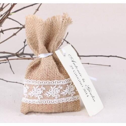 Small white lace bags natural burlap bags candy bags gifts bags for wedding party birthday party decorations with free shipping
