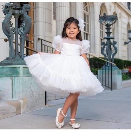 Lovely Flower Girl Dress Puffy Tulle Backless Kids Birthday Party Dress Pageant Communion Formal Vestidos Child Size 9M-12Y