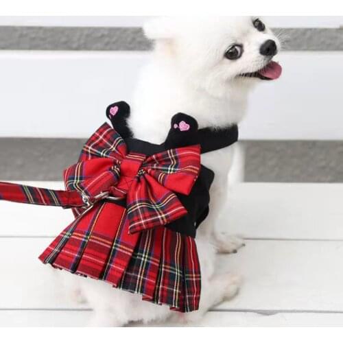 Cute dresses with bowknot Dog Cat Harness Leash Set Summer autumn Pets Puppy Clothes for Small Dog Vest teddy french bulldog