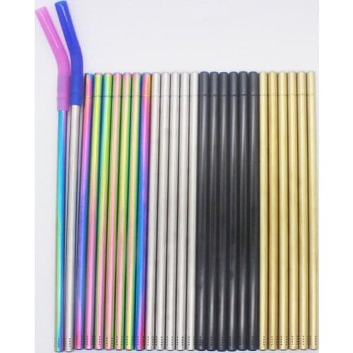 2020 New Reusable Metal Stainless steel Straw with Filter Hole and Tips & Brush for Lemon Tea etc