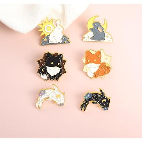 Fashion Cute Koi Metal Enamel Brooch Creative Cartoon Sun Moon Fox Rabbit Badge Lapel Backpack Jewelry Accessories Gift For Kids
