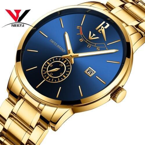 NIBOSI Gold Watch Men Luxury Brand 2019 Fashion Quartz Wristwatch Waterproof Casual Male Clock Stainless Steel Relogio Masculino