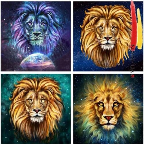 5D DIY Handmade Sewing Supplies Full Square Fierce Lion Round Art Kit Diamond Painting Home Decoration