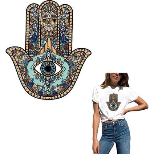 Fashion Upward Hand Patches DIY A-level Washable Iron-On Transfer Sticker Hamse Hand Fatima Appliqued On Clothes Accessory Y-067