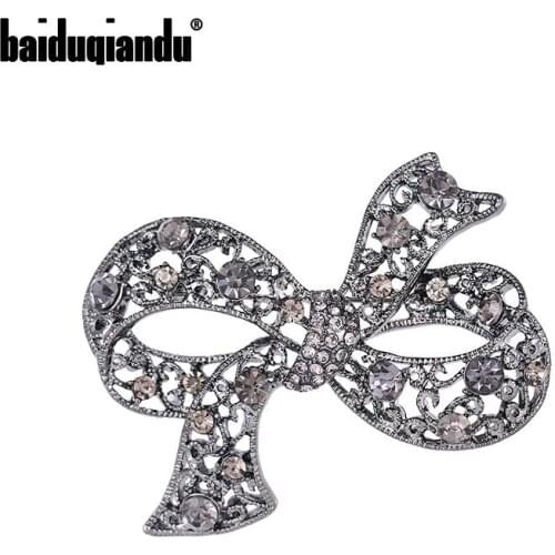 Baiduqiandu Brand New Arrival Black Rhinestones Bow Brooch for Women Fashion Dress Decorative Jewelry Accessries
