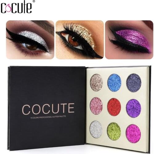 Cocute 9 Colors Eyeshadow Palette Pressed Glitters Eye Shadow Palette Rainbow Cosmetic Pressed Make Up Set Beauty Long Lasting