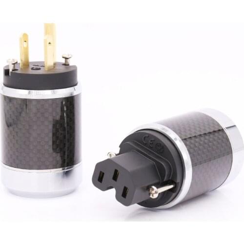 Pair Carbon fiber Gold Plated US AC Power Cord Cable Plug HIFI US Power Connector IEC Female