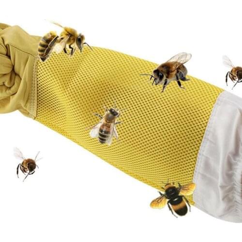 Yellow Sheepskin Breathable Yellow Mesh Bee Glove Ventilated Professional Anti Bee For Apiculture Beekeeper Beehive