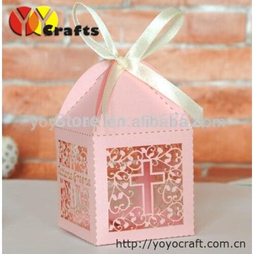 Party decoration pink color cross gift box wholesale wedding candy favor boxes