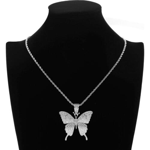 Prettyia Fashion Jewelry Zircon Butterfly Pendants Hip Hop Necklace Chain