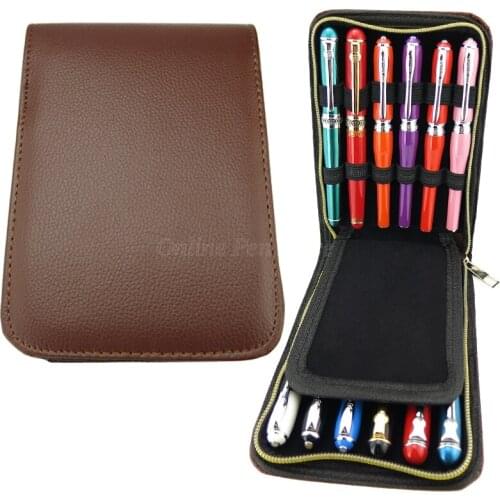 Professional Brown 12 Pens Leather Pen Holder & Pouch Fountain Pen Rollerball Pen Bag Pencil Case Stationery Writing Tool Gift
