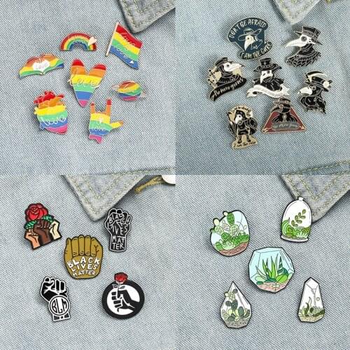 Rainbow plant fist Cuspirostrisornis Enamel Pin Fashion Brooch black people United forces Glass potted Lapel Pin Badge
