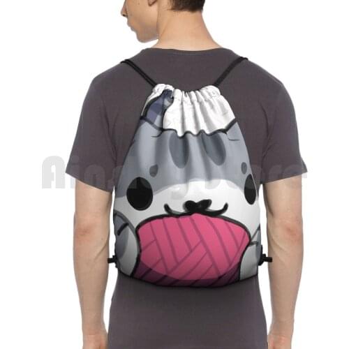 Neko Atsume Pillow Backpack Drawstring Bag Riding Climbing Gym Bag Neko Atsume Deviantart Cat Chibi Japanese Game Sarehkee