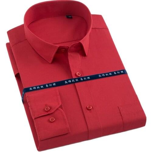 Mens social shirt Long Sleeve square collar regular Fit solid office formal dress shirts Business mens clothing 2020 Quality