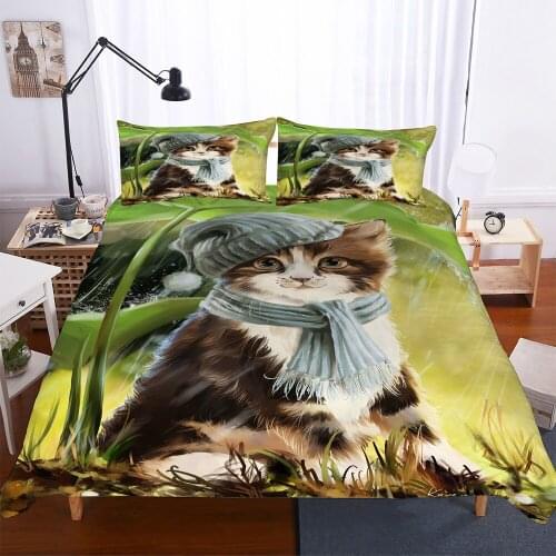 Cartoon Lotus Leaf Cat, Bedding Animal 3D Printing Quilt Cover Pillow CaseSingle Twin Double Queen King Quilt Cover Sheets