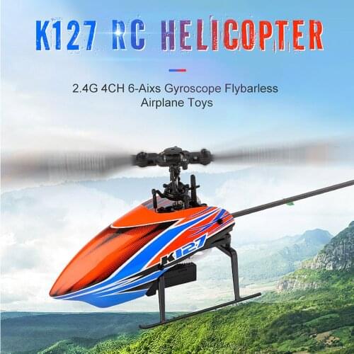 XK k127 Self Stabilizing 6-Axis Gyroscope 4CH One Key Take Off Landing Flybarless Altitude Hold RC Helicopter RTF For Kids