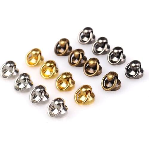 Pure Brass 5pcs Gold Silver Copper Studs Screw Back Round Head O Ring Spiles Leathercraft Brass Spots 10*6mm