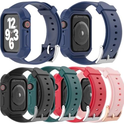 Silicone band + case for apple watch series 6 5 4 se 44mm 40mm strap with case for iwatch 3 42mm 38mm sports correa bracelet