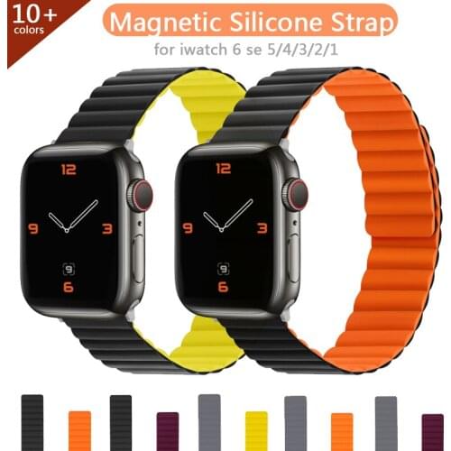 Silicone Link strap For Apple watch band 5 6 44mm 40mm 38mm 42mm Correa watchabnd Magnetic Loop bracelet iWatch seires 5 4 6 SE