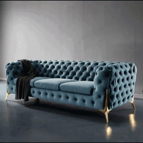 Modern and Simple Post-modern Light Luxury Leather Sofa Large Apartment Living Room Three-person Italian Pull Button Sofa