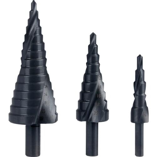 3pcs Spiral Drill Bit HSS Cobalt Step Cone Drill Hole Cutter for Metal Wood Tool