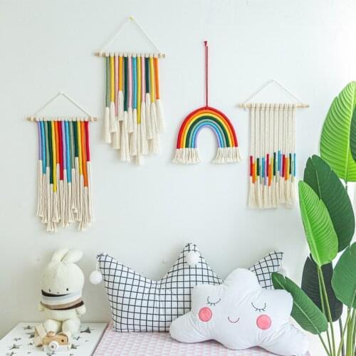 Handmade DIY material bag rainbow tapestry creative decoration air pendant cotton rope bedroom children