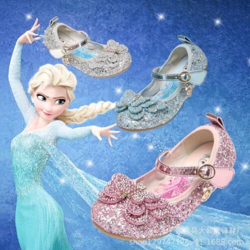 Disney girls princess shoes New Frozen Elsa And Anna Girls Sandals With Glitter Bow Disney Princess Kids Soft Shoes
