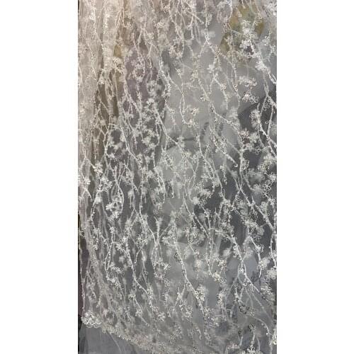 Stock 5yards/bag White and silver embroidery sequins beads fashion embroidered fabric for wedding dress design