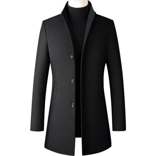 Highquality Winter 30% Wool Men Thick Coat Stand Collar Male Fashion Wool Blend Outwear Jacket Smart Casual Trench Plus Size