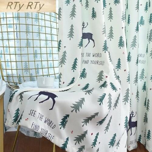2018 Curtains INS Modern Nordic Elk Cotton Linen Printing Curtains for Living Room Floating Window Shade Christmas Curtain