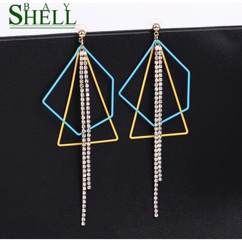 Korean fashion Dangle Rhinestone Long Drop Earrings For Women simple Irregular metal chain Tassel Crystal Jewelry brinco bijoux