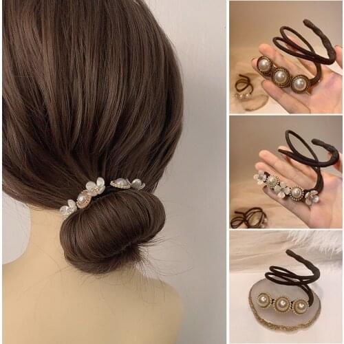 Women Pearl Headwear Accessories Floral Decoration Hair Bun Hairband Flower Twist Headband DIY Hair Making Tool Premium Material