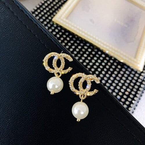 Ear Stud Women C Letter Silvery Needle Korea Simple Pearl Earrings wholesale Elegant All-match Crystal Set Sweet Fashion Earring