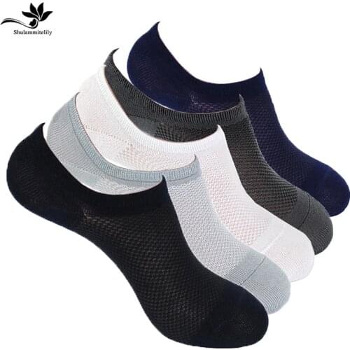 5pairs Mesh knitting plus size Boat Invisible Socks Men Bamboo Fiber Silicone Slip Shallow Mouth Breathable Meias Summer Sock