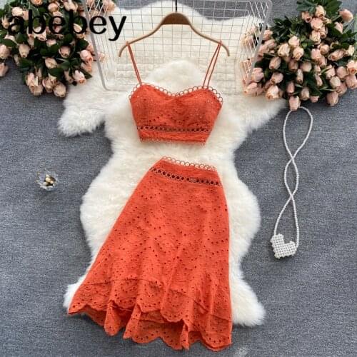 Women 2021 Summer Design Hollow Vacation Set Sexy Backless Strap Short Tops+High Waist Irregular Skirt Two Piece Suits
