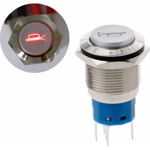 1Pc 19mm Blue/Red/Green LED Power Momentary on/off button Horn Button Metal Push Buttons Lighted Switch 12V High Quality
