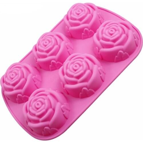 1PC Random Color DIY handmade soap mould 6 lattices rose shape silicone cake mold chocolate molds LB 010