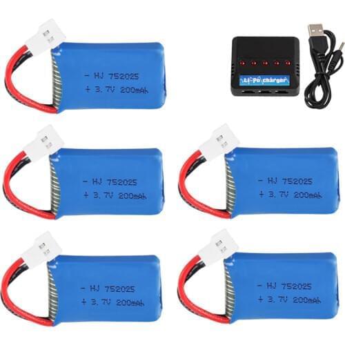 3.7V 200mAh LiPo battery + 5 in1 charger for Syma X4 X11 X13 RC Quadcopter Drone Spare Parts 752025