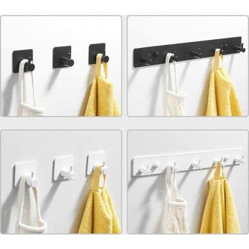 304 stainless steel sticky hook load-bearing row clothes hook nail-free strong wall door back bathroom black row hook#321