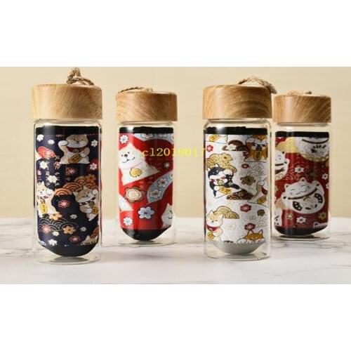 360ML Japanese style wind insulation cloth cover with glass water cup with handle cup