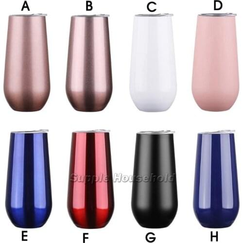 6oz Egg Cups Wine Glasses Tumblers stemless Flute Stainless steel Double Walled Vacuum Insulated Mugs with clear lid