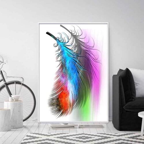 Abstract Colorful Feather Canvas Painting Modern Minimalist Blue Pink Wall Art Poster and Print Nordic Living Room Home Decor