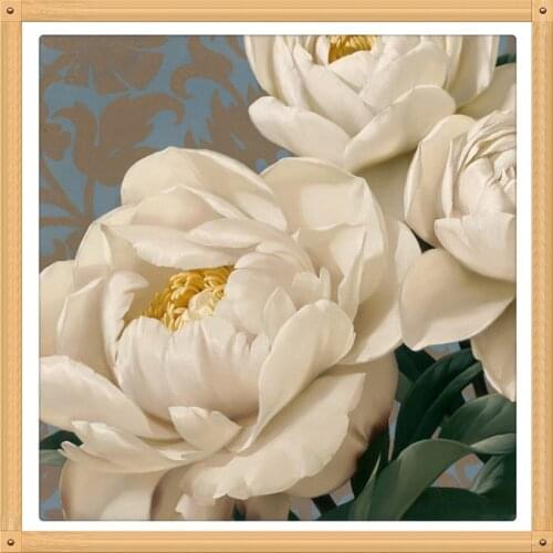 3D DIY Diamond Painting White Peony Full Bloom 50x50cm Patchwork Diamond Embroidery Sticker Square Rhinestone Pasted Painting