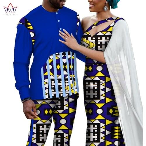 BintaRealWax Africa Style Couples Clothes Bazin Long Women Dress & Mens Sets Dashiki Plus Size Wedding Clothing WYQ807