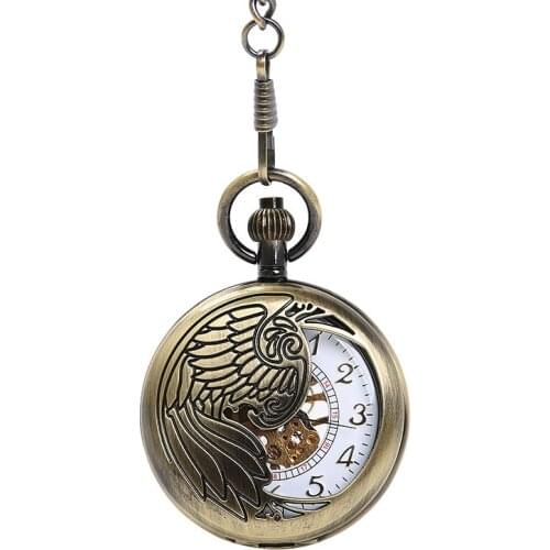 Large hollow out exquisite eagle totem pocket watch white hollow out gold digital mechanical pocket watch
