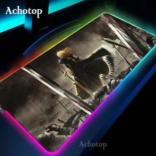 Fate Night Anime Large Locking Edge Mouse Mat RGB Wrist Rest Mousepad Fashion Office Desk Mats CS GO Dota Gamer Mat with Backlit