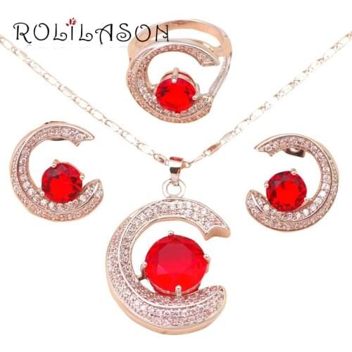 CC Design Luxury Jewelry for women Red Crystal Fashion Jewelry Set Necklace Earrings Ring sz#6#7#8#9 JS560